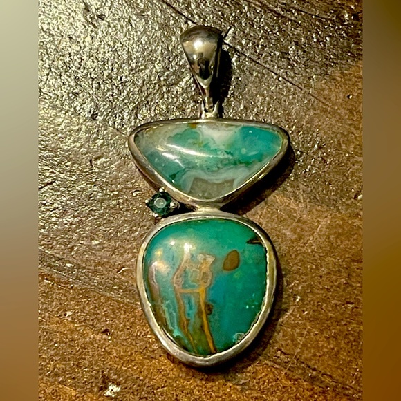 GENUINE Green & Copper Turquoise Pendant Necklace Unique One of a kind . silver - Picture 5 of 9